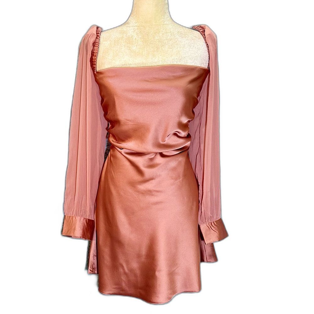 WeWoreWhat Sheer Puff Sleeve Satin Mini Dress Sz 6 Coquette